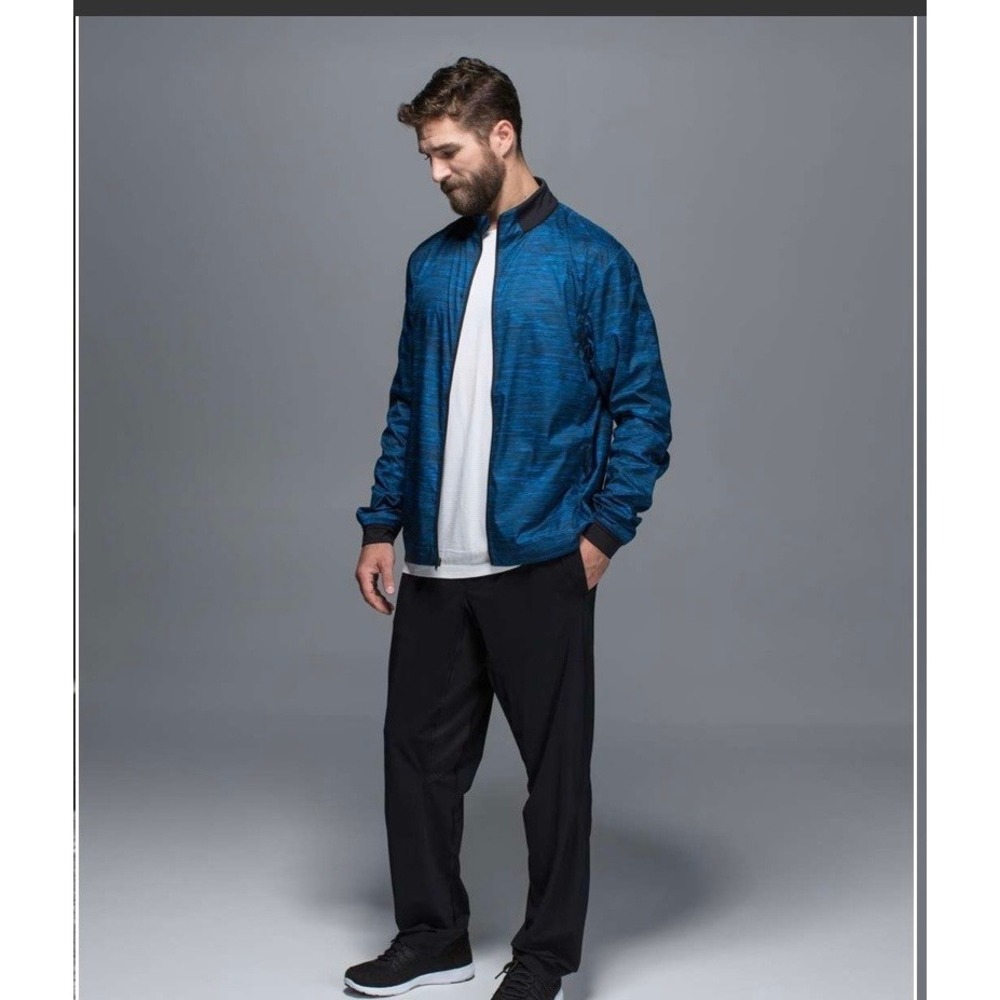 Lululemon Mens Surge Jacket Blue Space Dye Full Zip Running Windbreaker Large